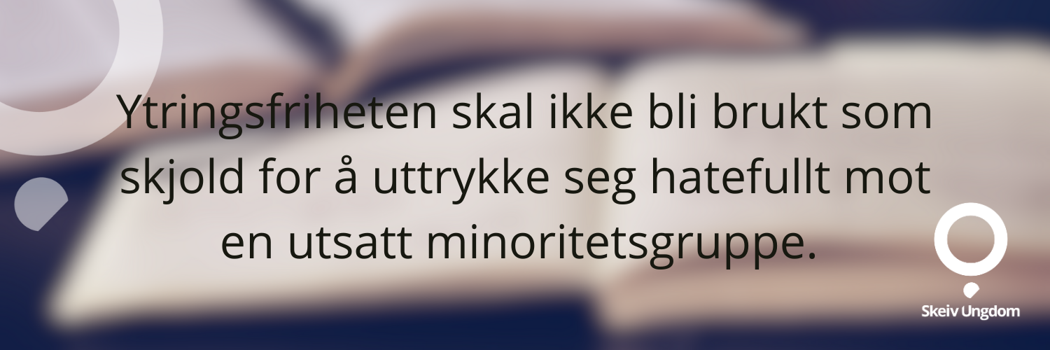 Bildet viser en tekst fra et innlegg. Sitat: "Ytringsfriheten skal ikke bli brukt som skjold for å uttrykke seg hatefullt mot en utsatt minoritetsgruppe."