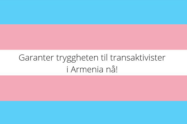 Garanter tryggheten til transaktivister i Armenia nå! Med transflagget i bakgrunnen.