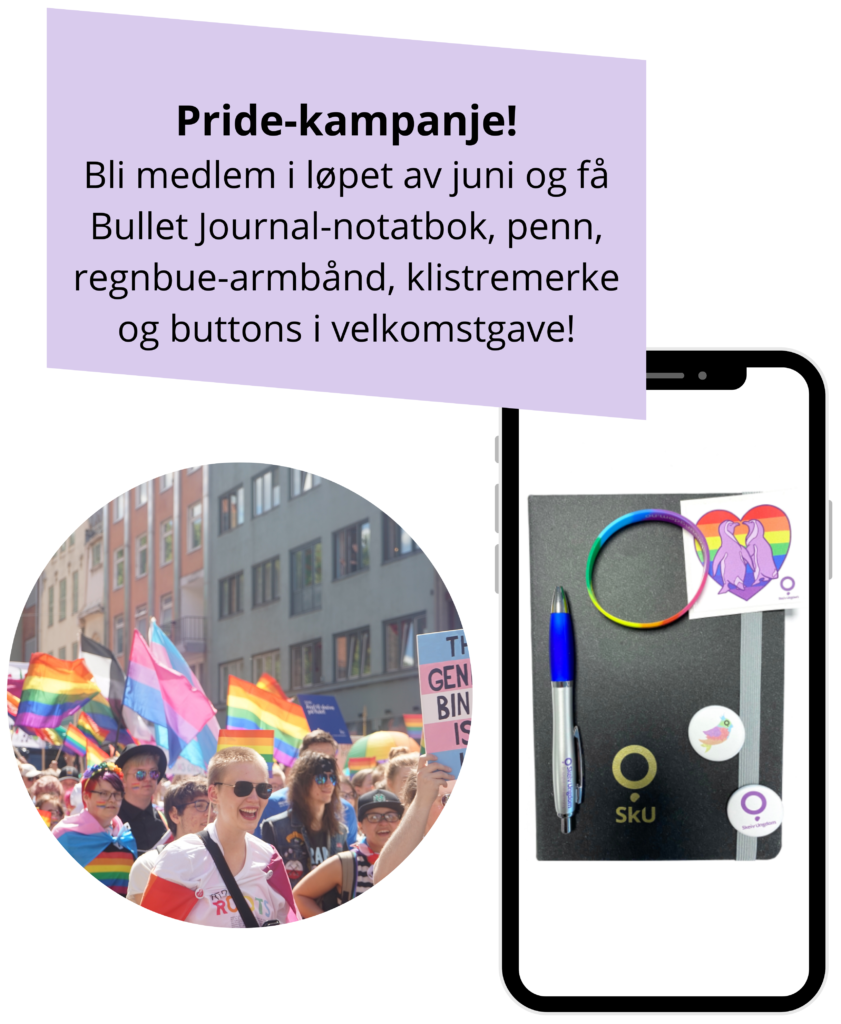 Pride-kampanje! Bli medlem i løpet av juni og få Bullet Journal-notatbok, penn, regnbue-armbånd, klistremerke og buttons i velkomstgave!